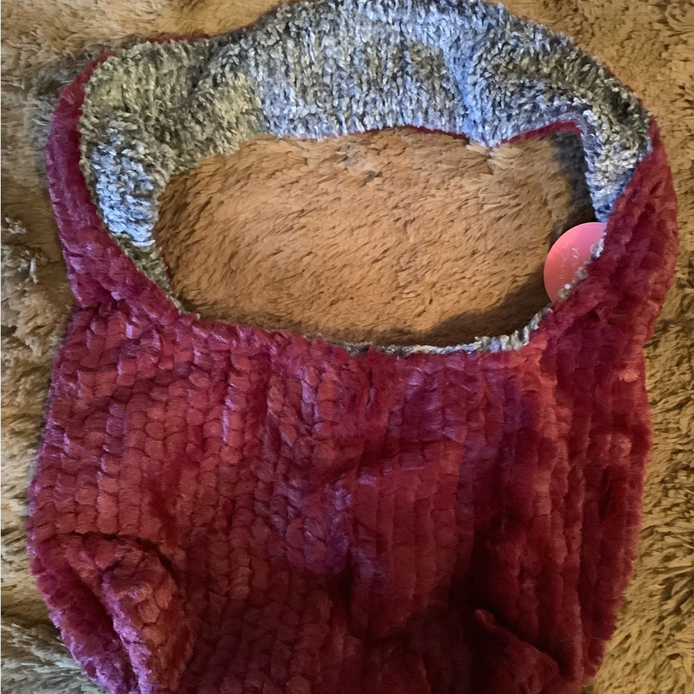 Sew Sweet Minky Reversible shoulder bag, Plush Burgundy and Gray Textured Bag